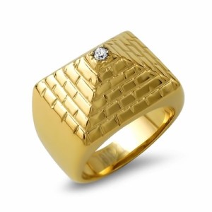 Gold Pyramid Stainless Steel CZ Ring